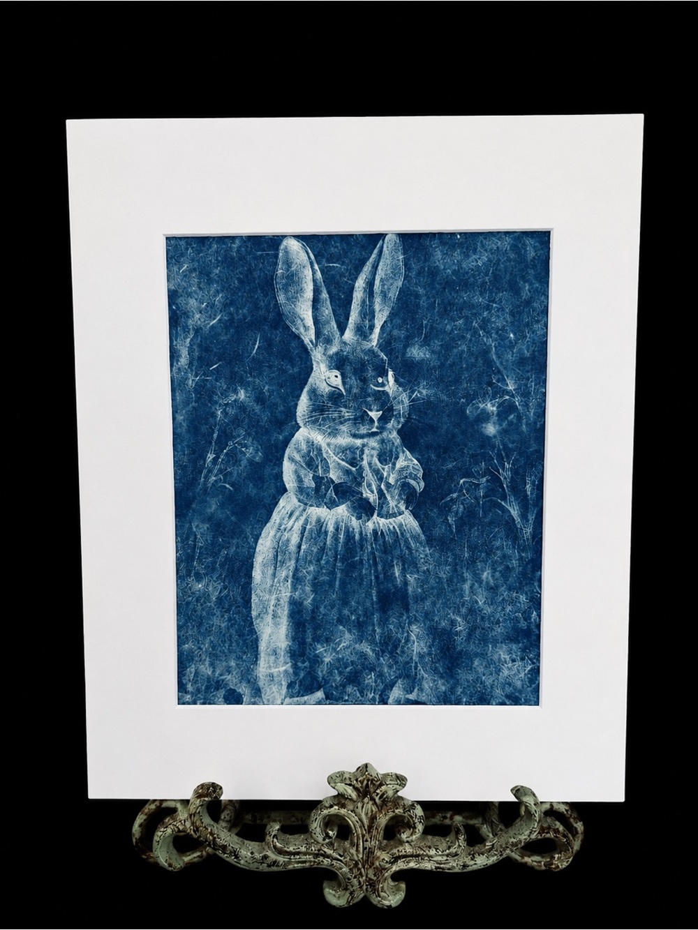 Original Cyanotype Rabbit Wall Art – Vintage Storybook Bunny Print – Handcrafted